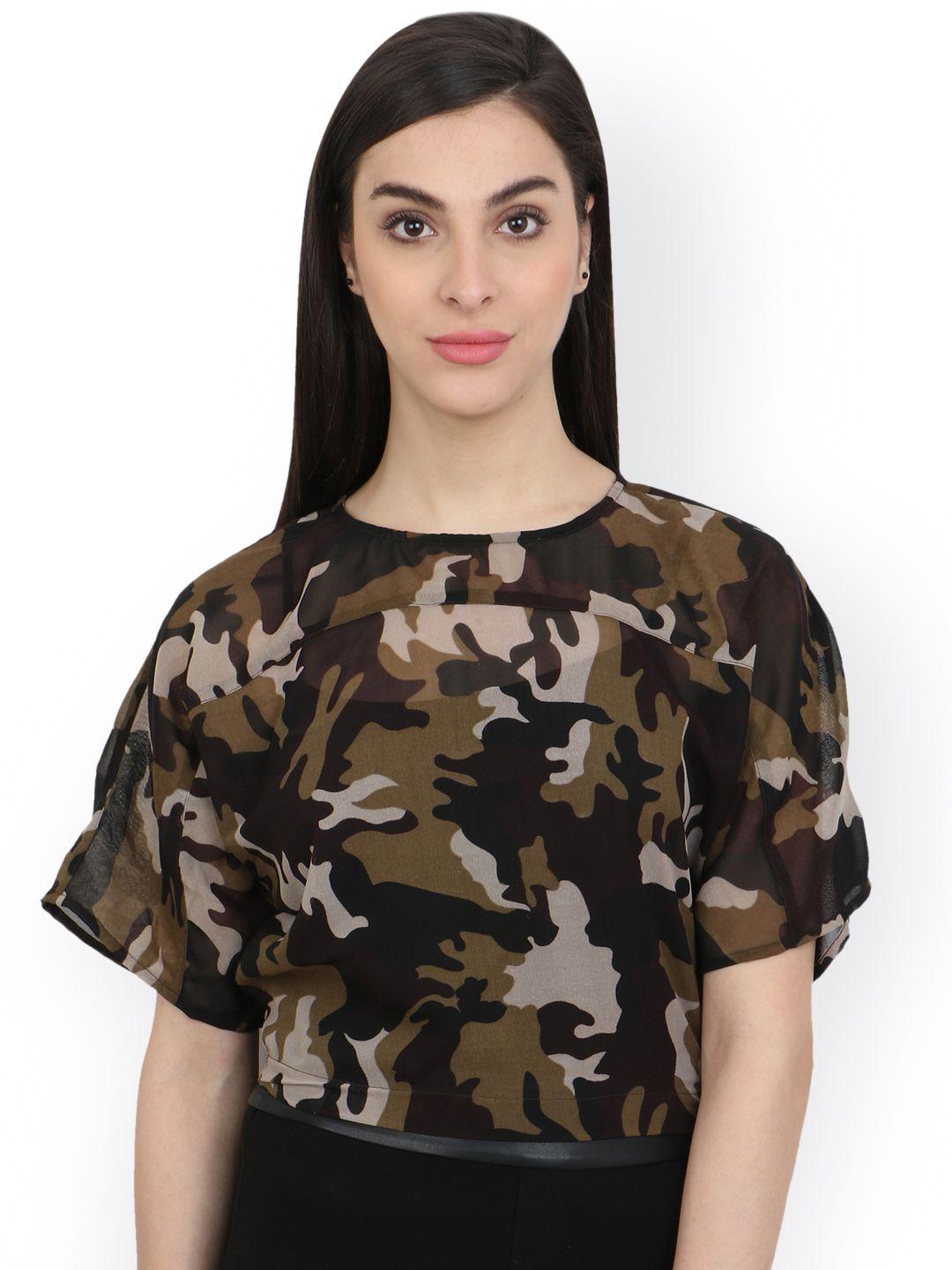 cation women olive green printed top