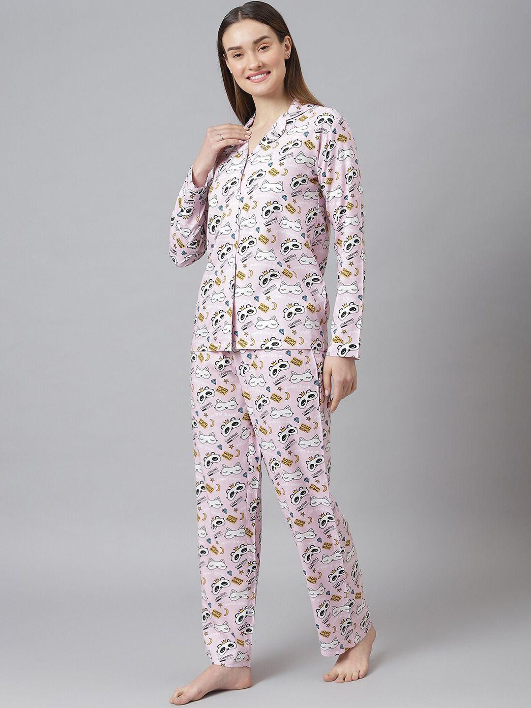 cation women pink printed night suit