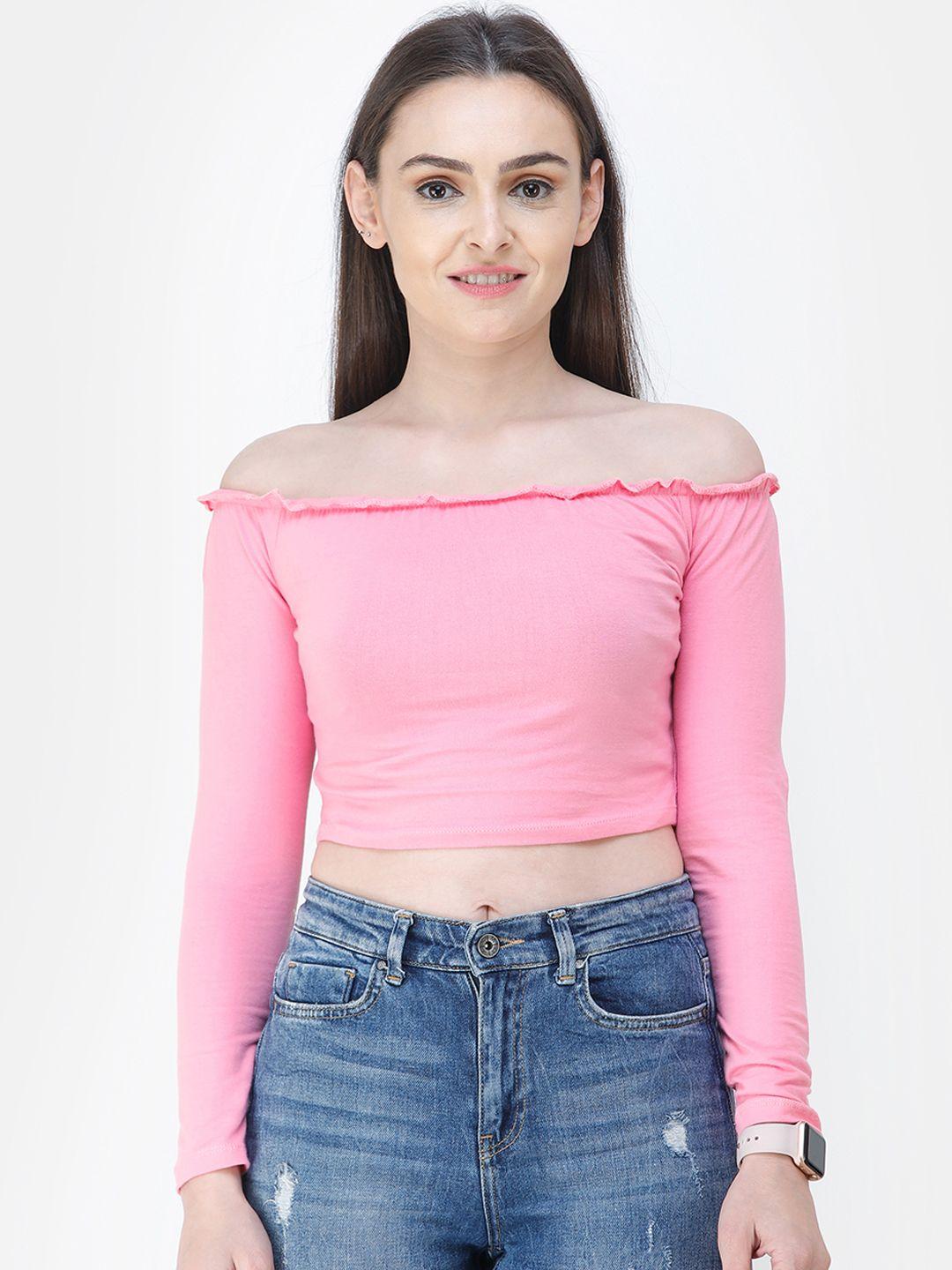 cation women pink solid bardot top
