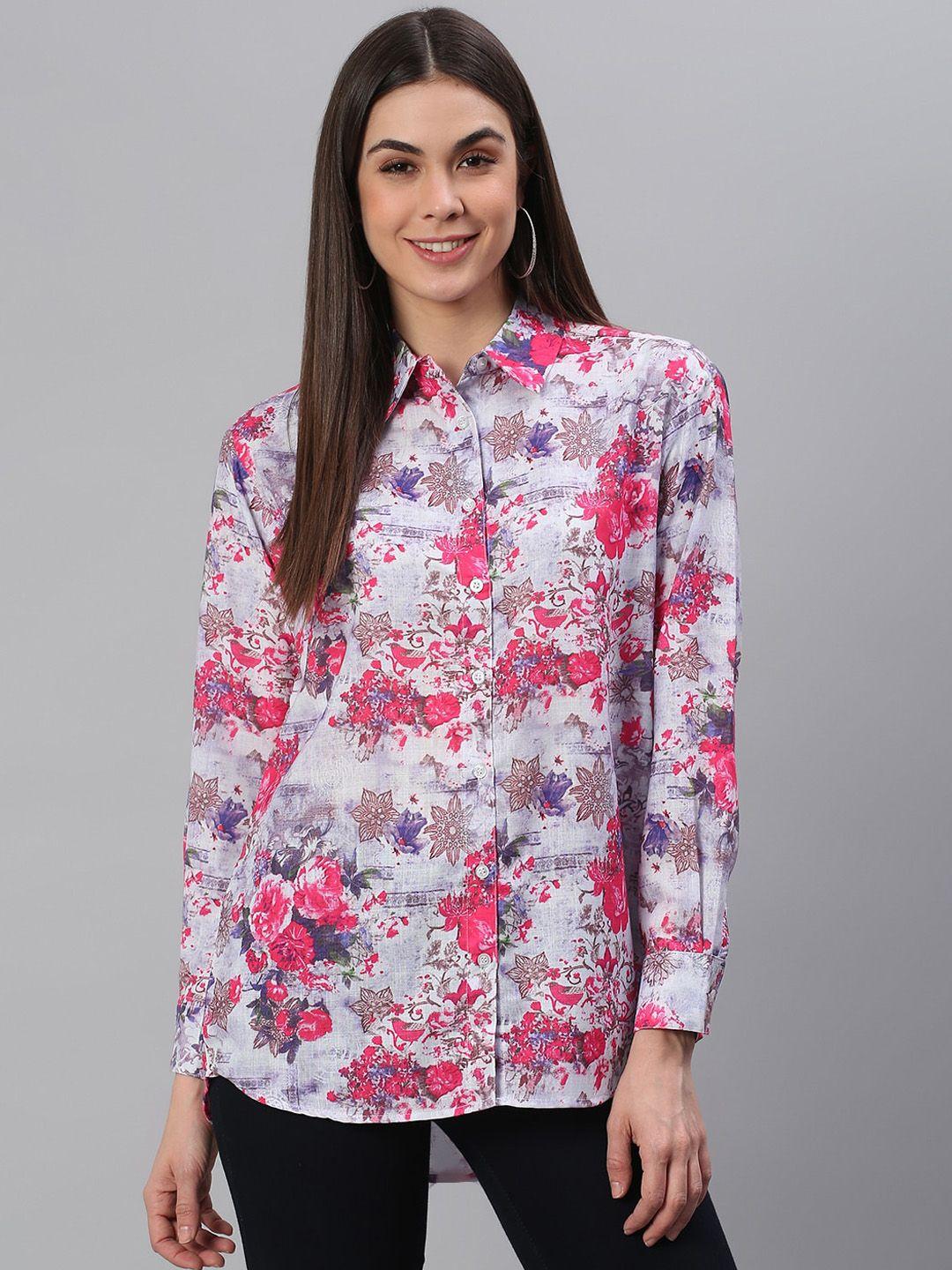 cation women purple regular fit floral printed casual shirt