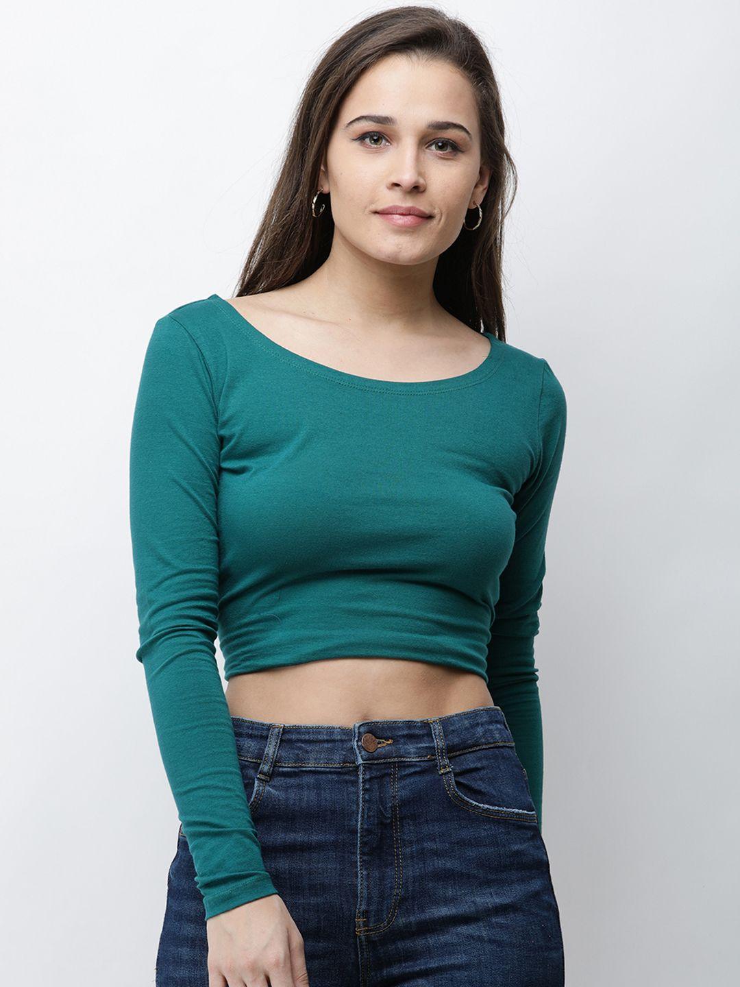 cation women teal green solid pure cotton top