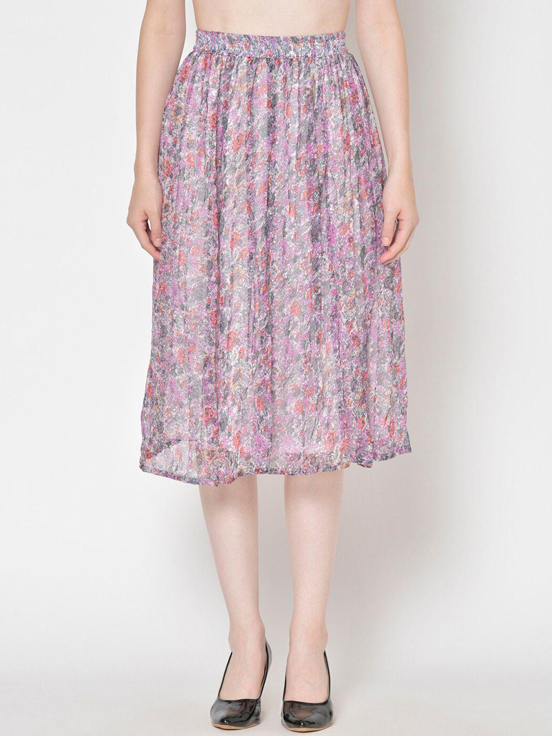 cation women white & pink floral printed midi skirt