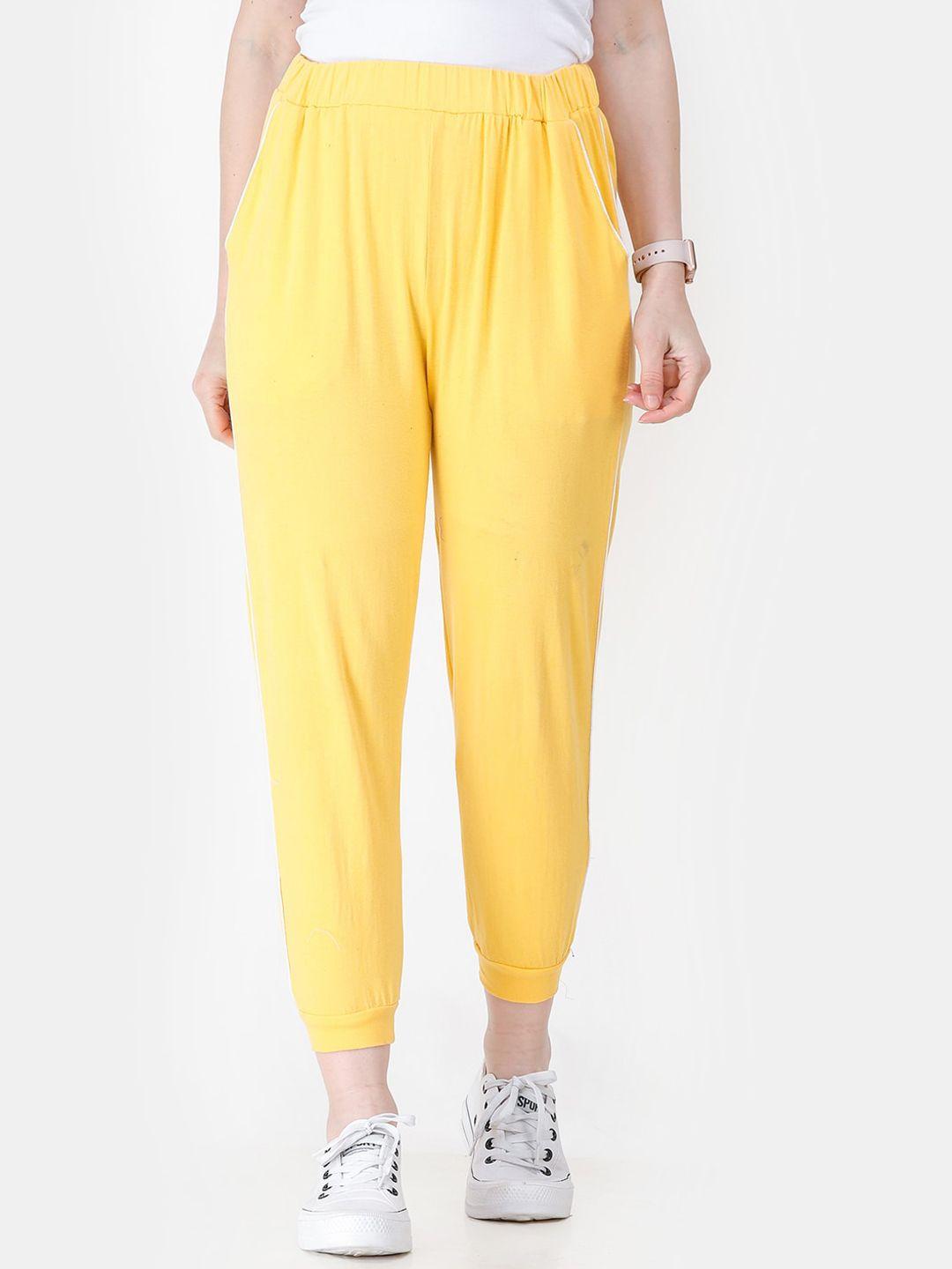 cation women yellow solid straight-fit joggers