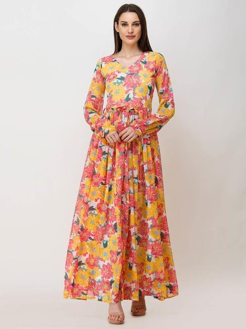 cation yellow floral print maxi dress