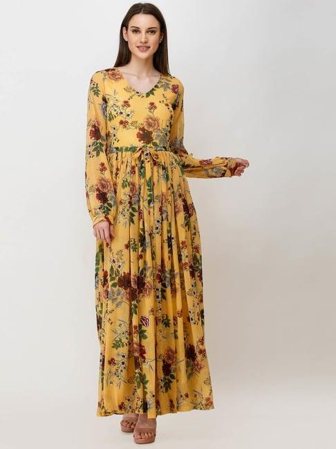 cation yellow floral print maxi dress