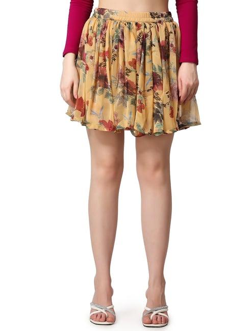 cation yellow floral print mini skirt