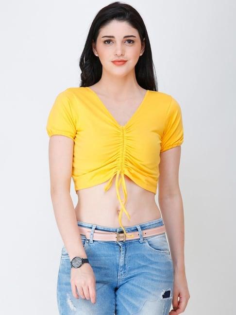 cation yellow v neck crop top