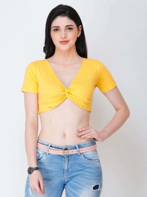 cation yellow v neck crop top