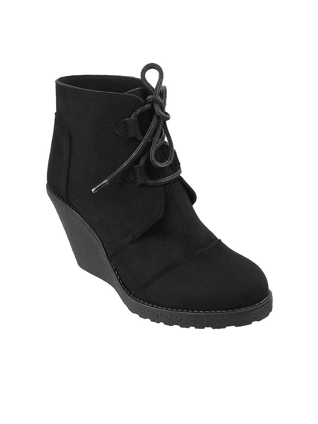 catwalk black textured party wedge heeled boots