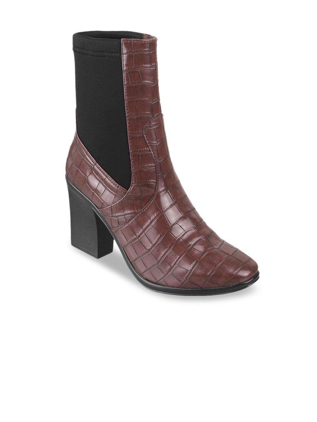 catwalk brown textured block heeled boots