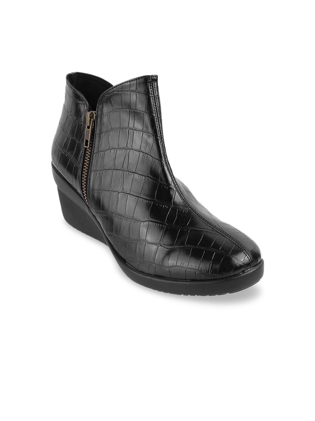catwalk women black crocodile textured flat boots