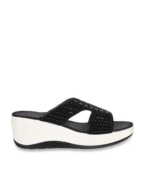 catwalk women's black casual wedges