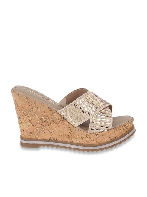 catwalk women's taupe cross strap wedges