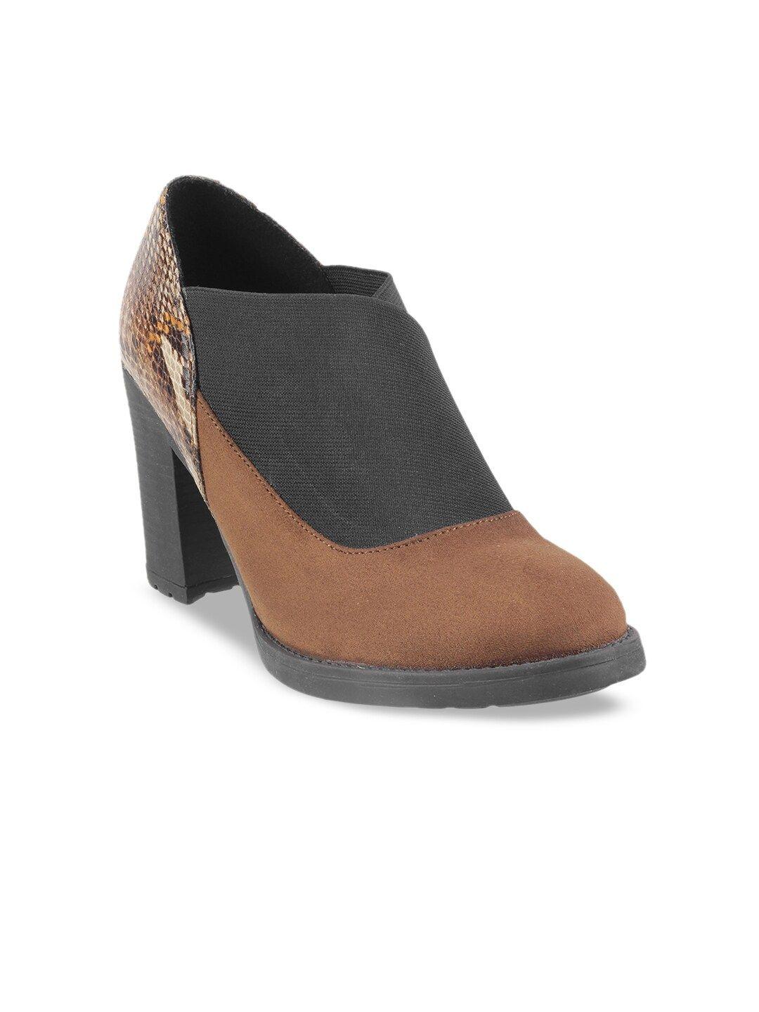 catwalk women brown & black colourblocked heeled boots