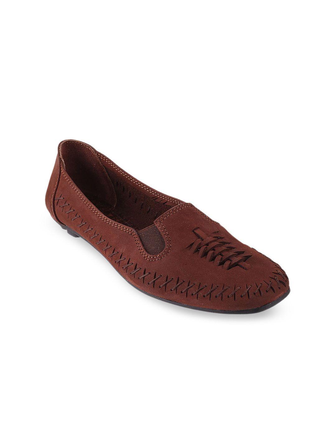 catwalk women brown leather ballerinas with laser cuts flats