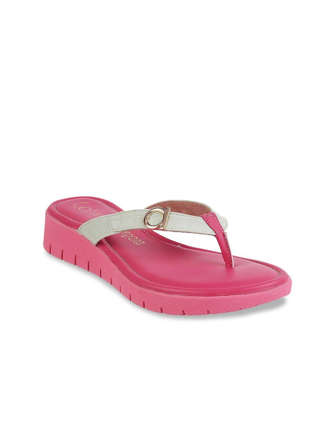 catwalk women pink colourblocked t-strap flats