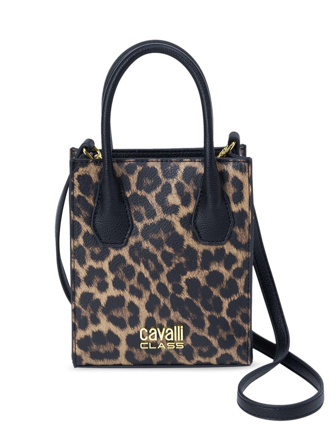cavalli class black animal printed structured satchel