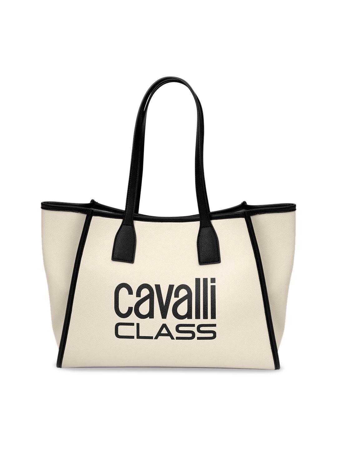 cavalli class brand logo printed shopper tote bag
