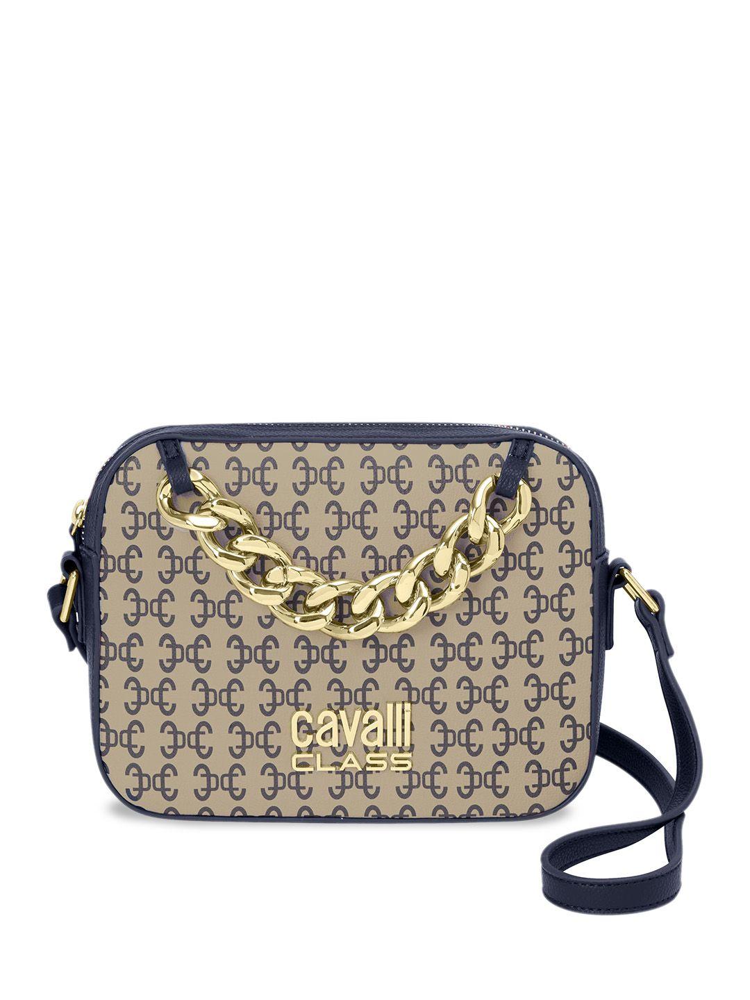 cavalli class typography printed structured sling bag