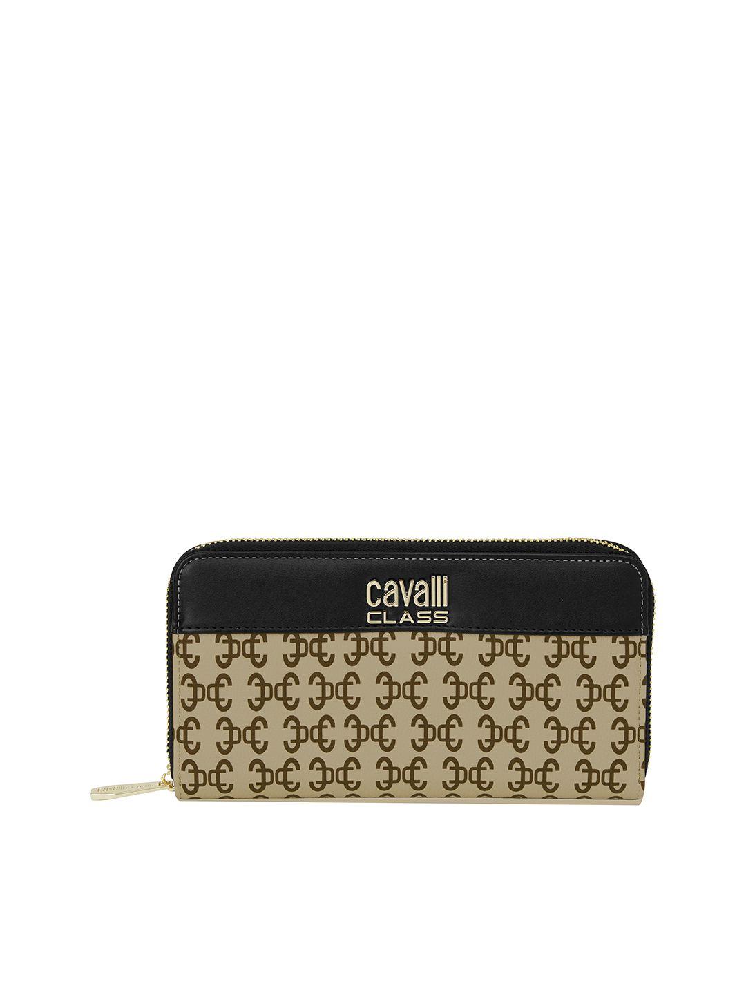 cavalli class women abstract printed zip around wallet