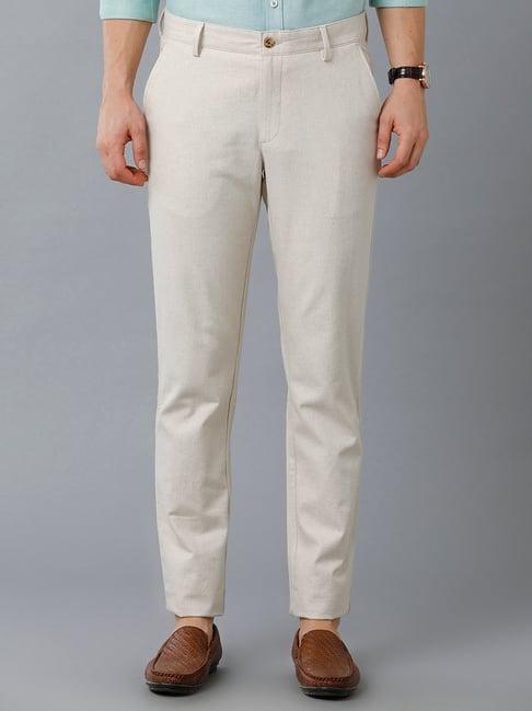 cavallo by linen club beige slim fit flat front trousers