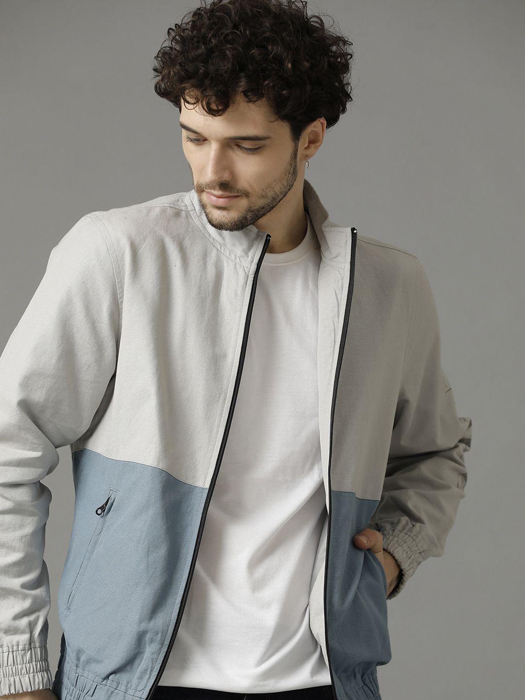 cavallo by linen club colourblocked cotton & linen lightweight antimicrobial bomber jacket