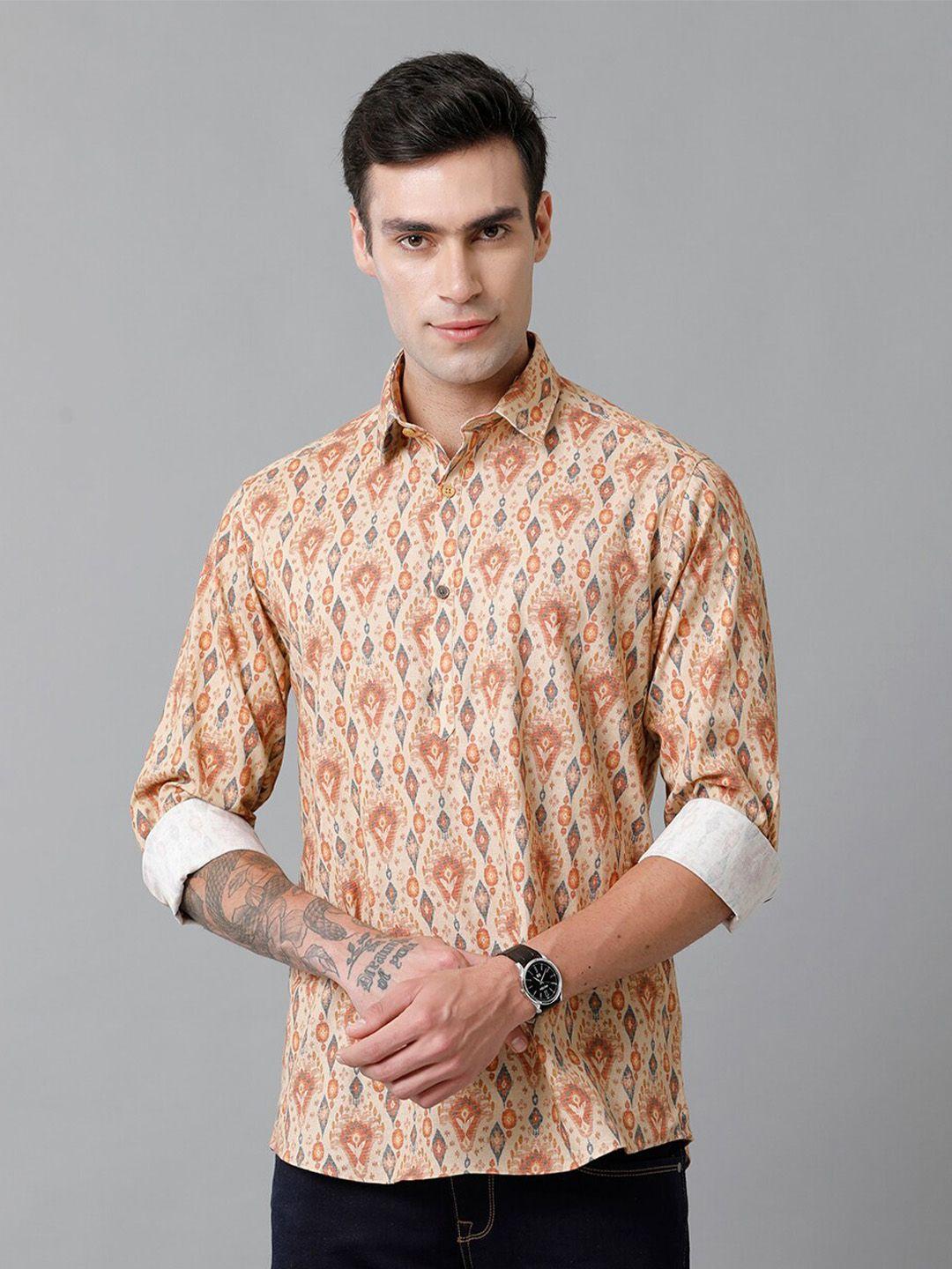 cavallo by linen club contemporary slim fit floral printed cotton linen casual shirt