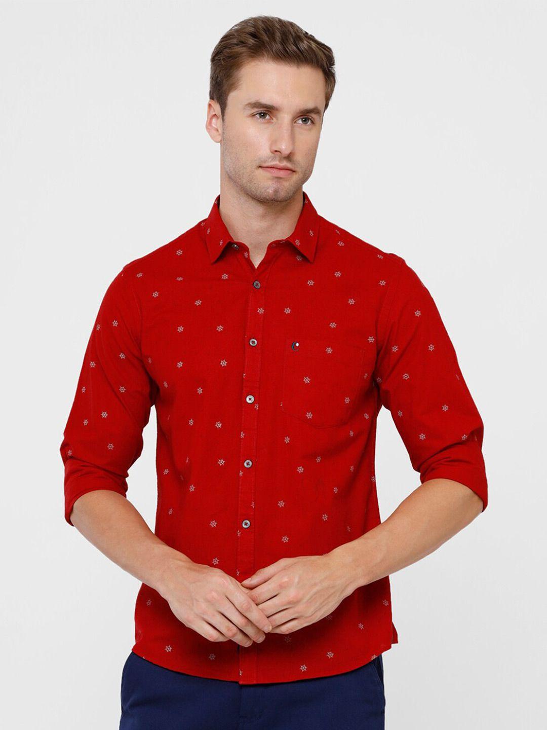cavallo by linen club men red printed linen and cotton shirt