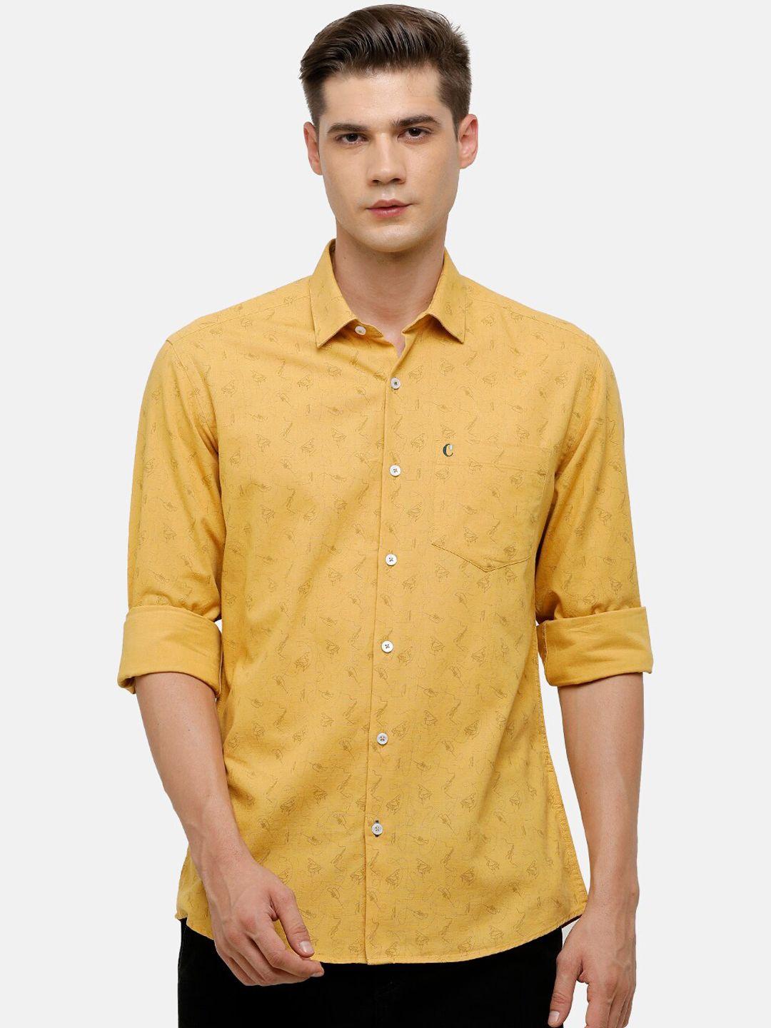 cavallo by linen club men yellow floral printed casual shirt