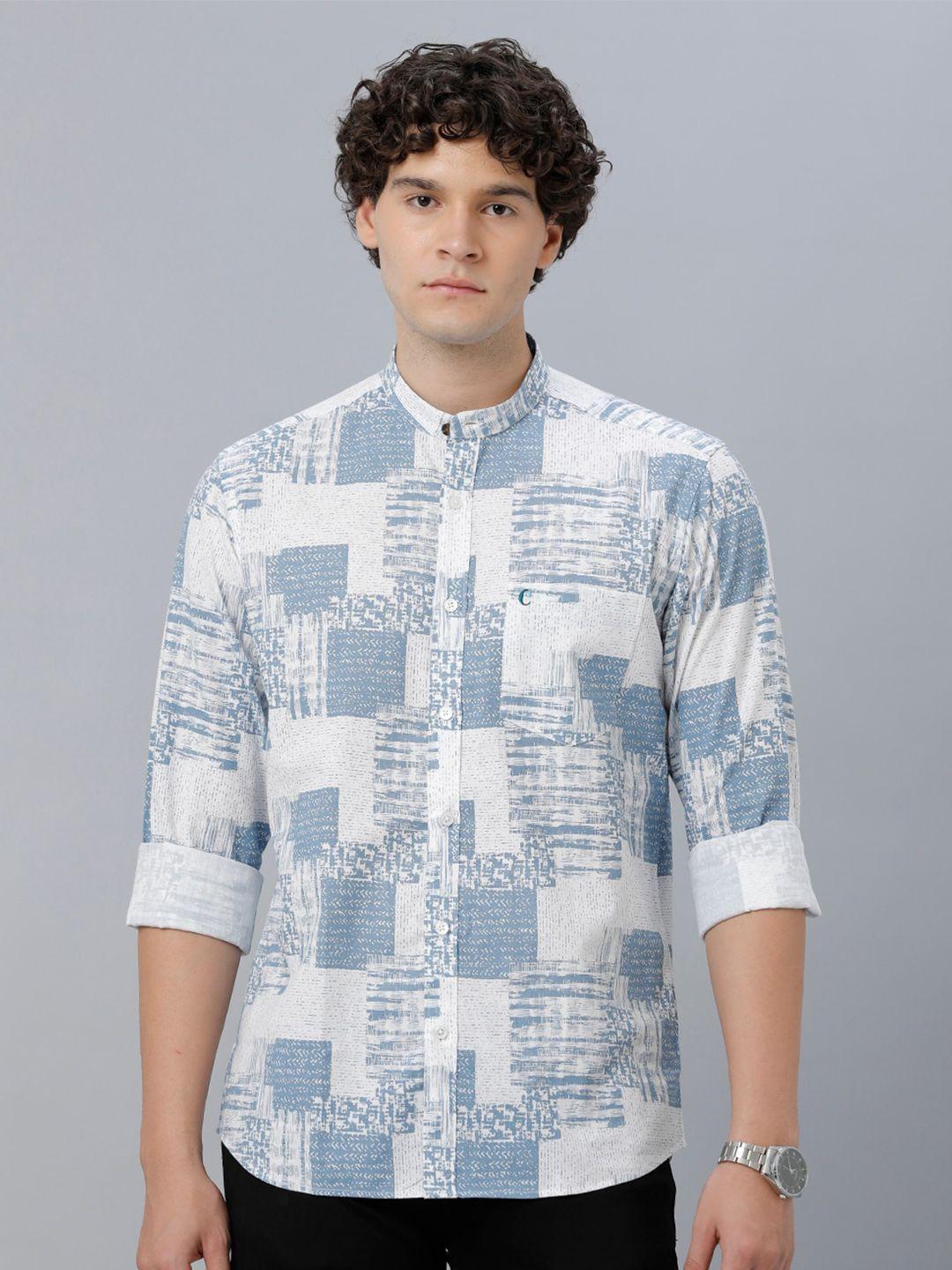 cavallo by linen club abstract printed band collar casual shirt