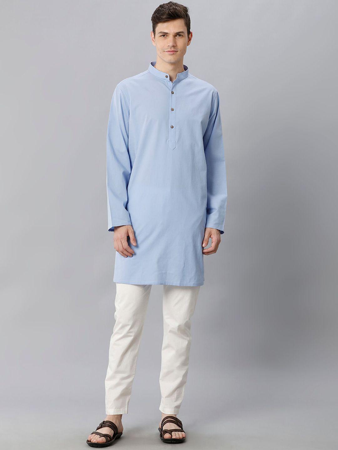 cavallo by linen club band collar cotton linen kurta