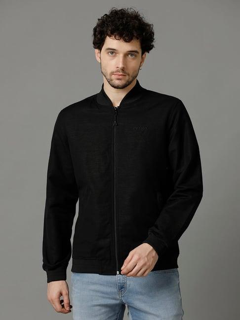 cavallo by linen club black regular fit check cotton linen bomber jacket