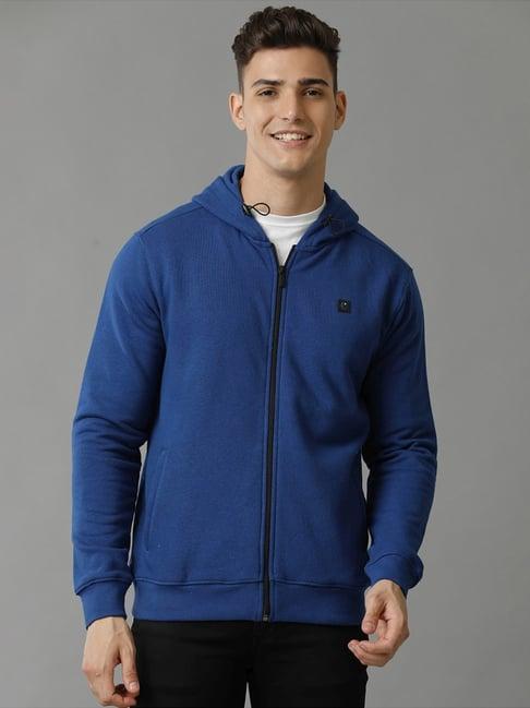cavallo by linen club blue regular fit hooded jacket