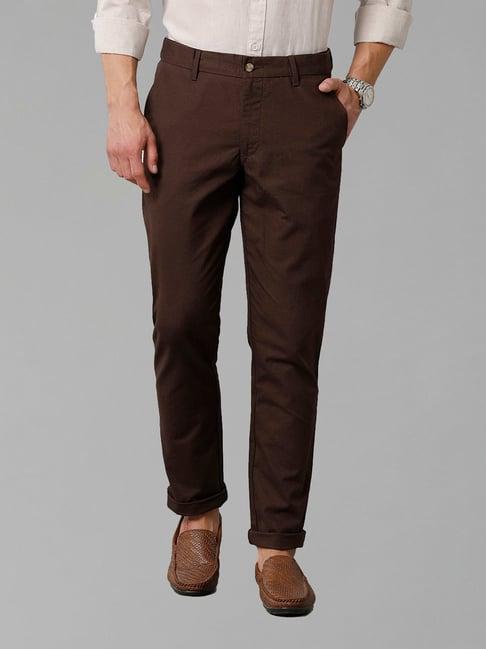 cavallo by linen club brown slim fit cotton linen flat front trousers