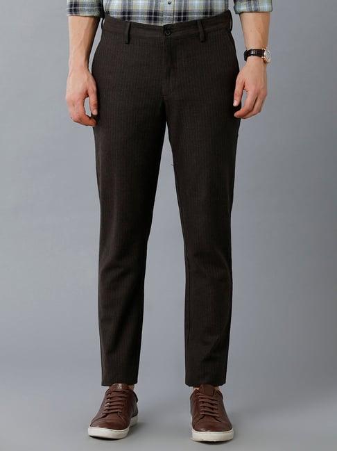 cavallo by linen club brown slim fit flat front trousers