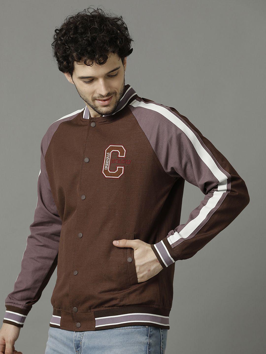 cavallo by linen club colourblocked cotton &linen lightweight antimicrobial varsity jacket