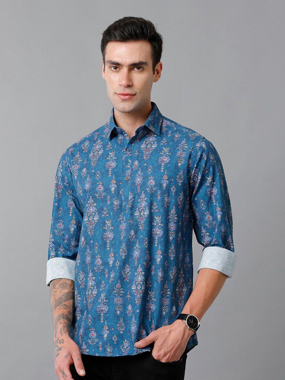 cavallo by linen club contemporary slim fit ethnic printed cotton linen casual shirt