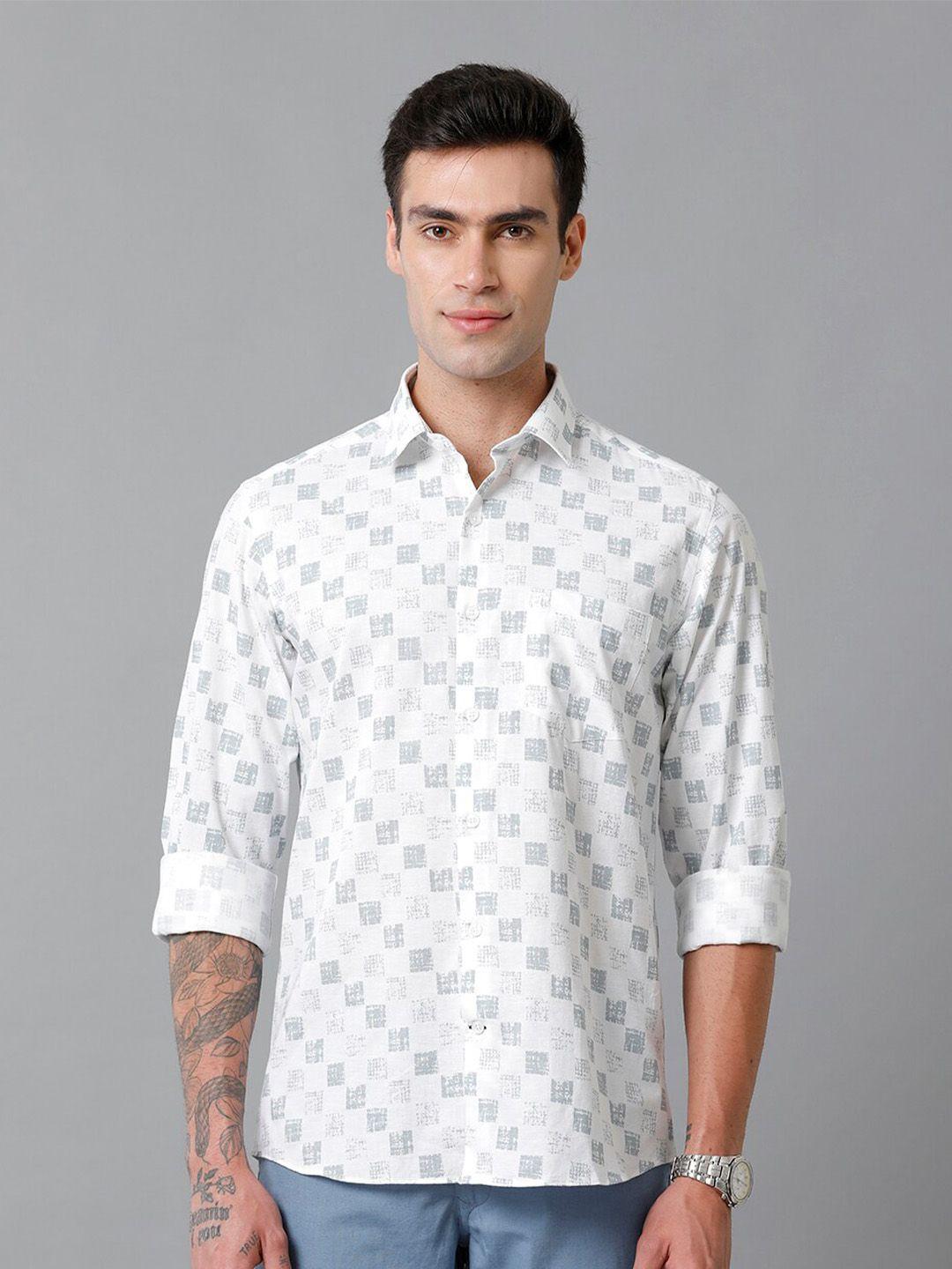 cavallo by linen club contemporary slim fit geometric printed cotton linen casual shirt