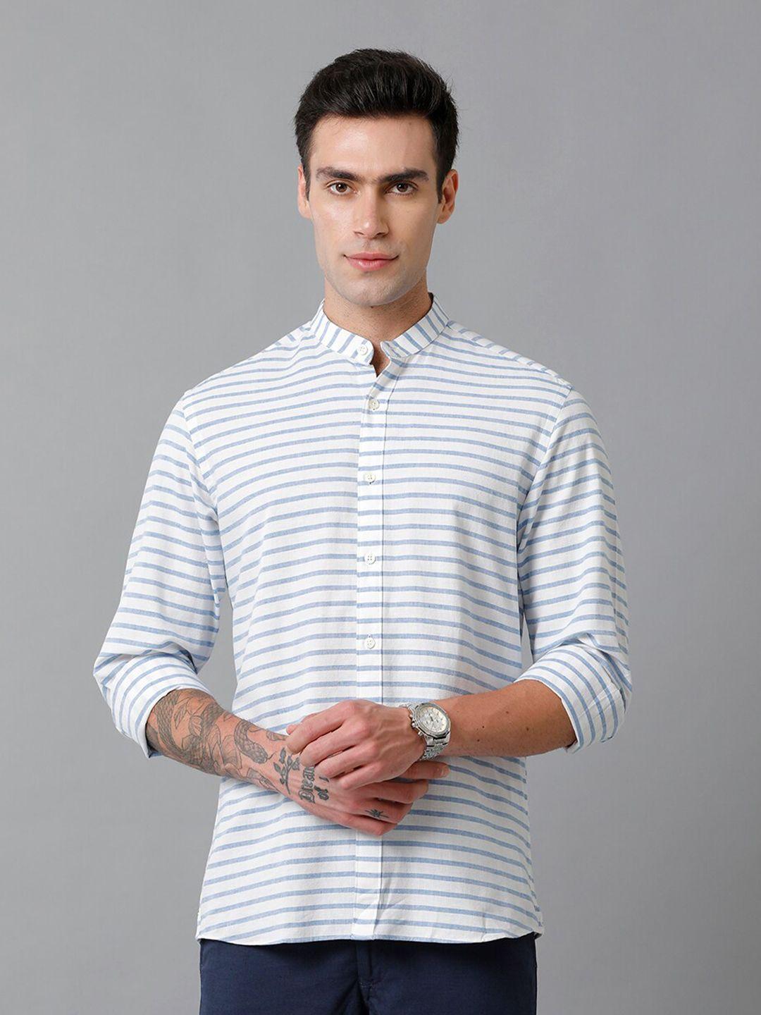 cavallo by linen club contemporary slim fit horizontal stripes cotton linen casual shirt