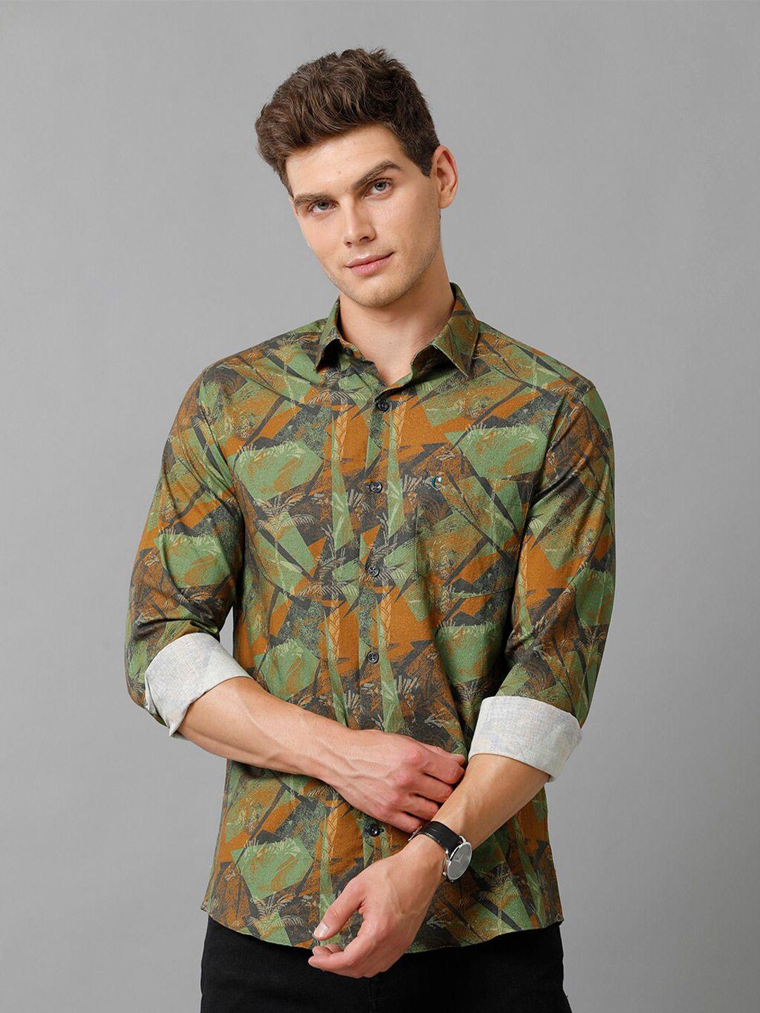 cavallo by linen club contemporary slim fit tropical printed cotton linen casual shirt