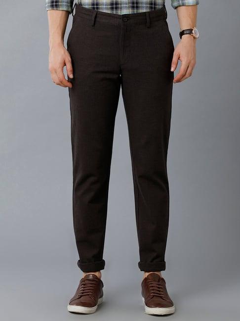 cavallo by linen club dark brown slim fit flat front trousers