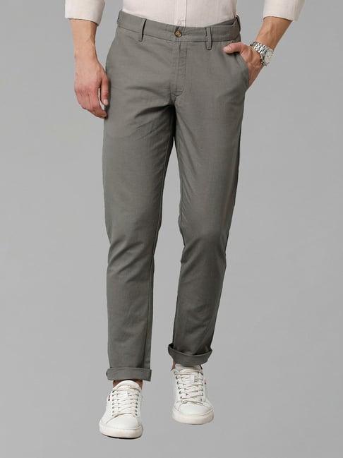 cavallo by linen club grey slim fit cotton linen flat front trousers