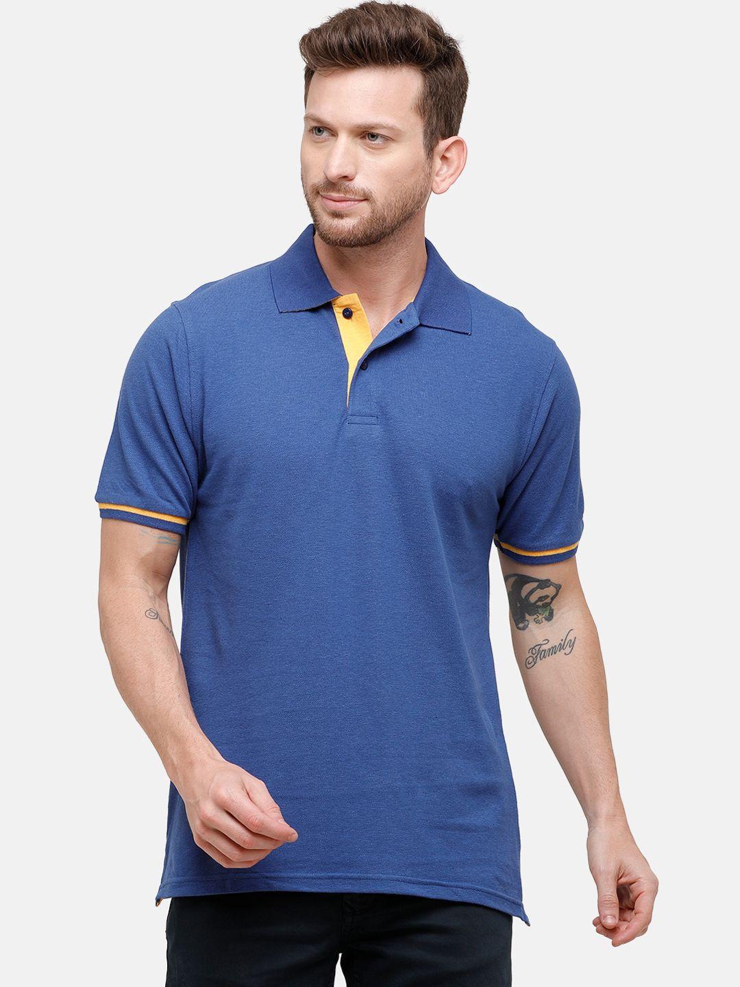 cavallo by linen club men blue linen cotton polo collar t-shirt