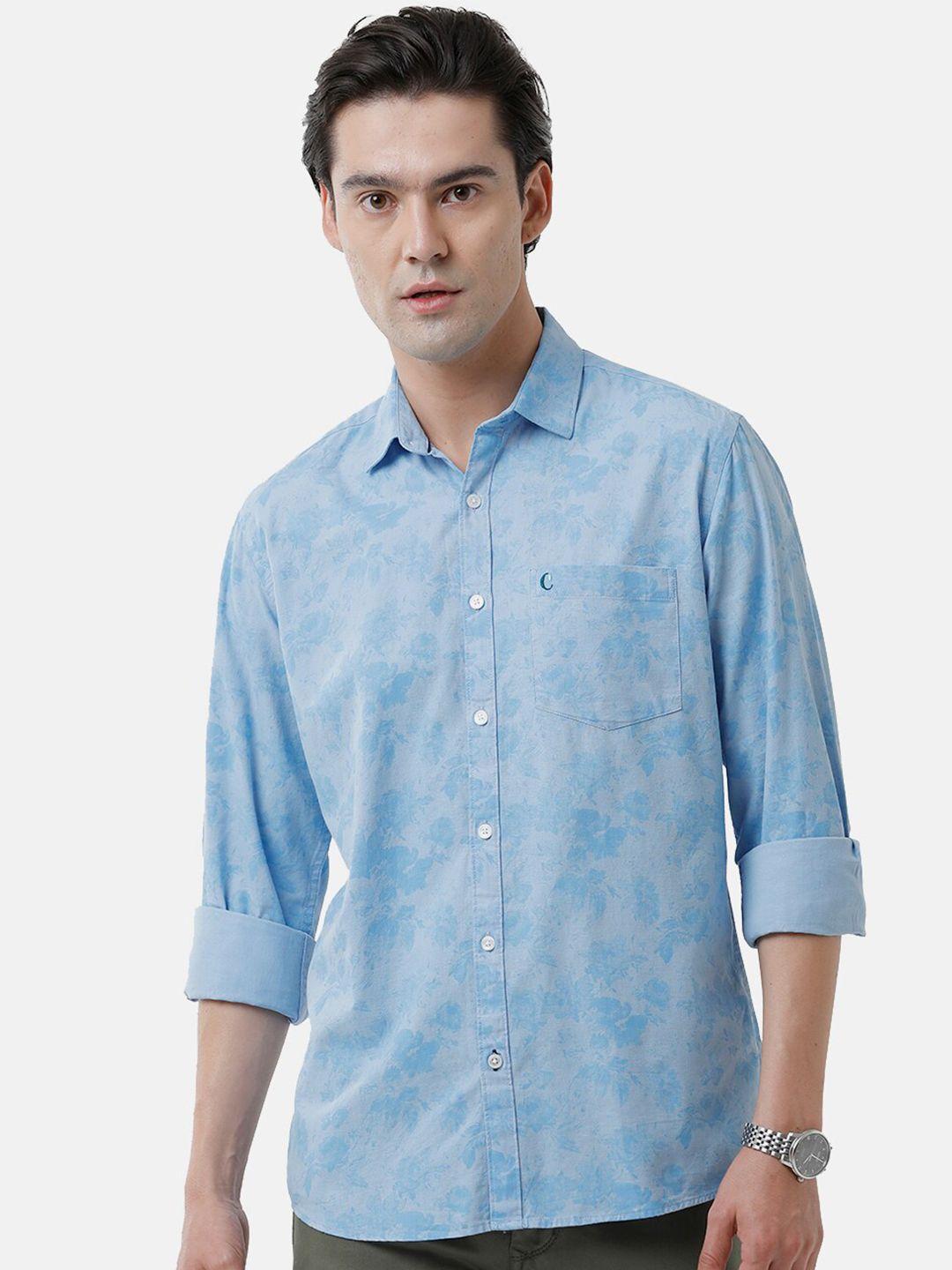 cavallo by linen club men blue printed casual shirt