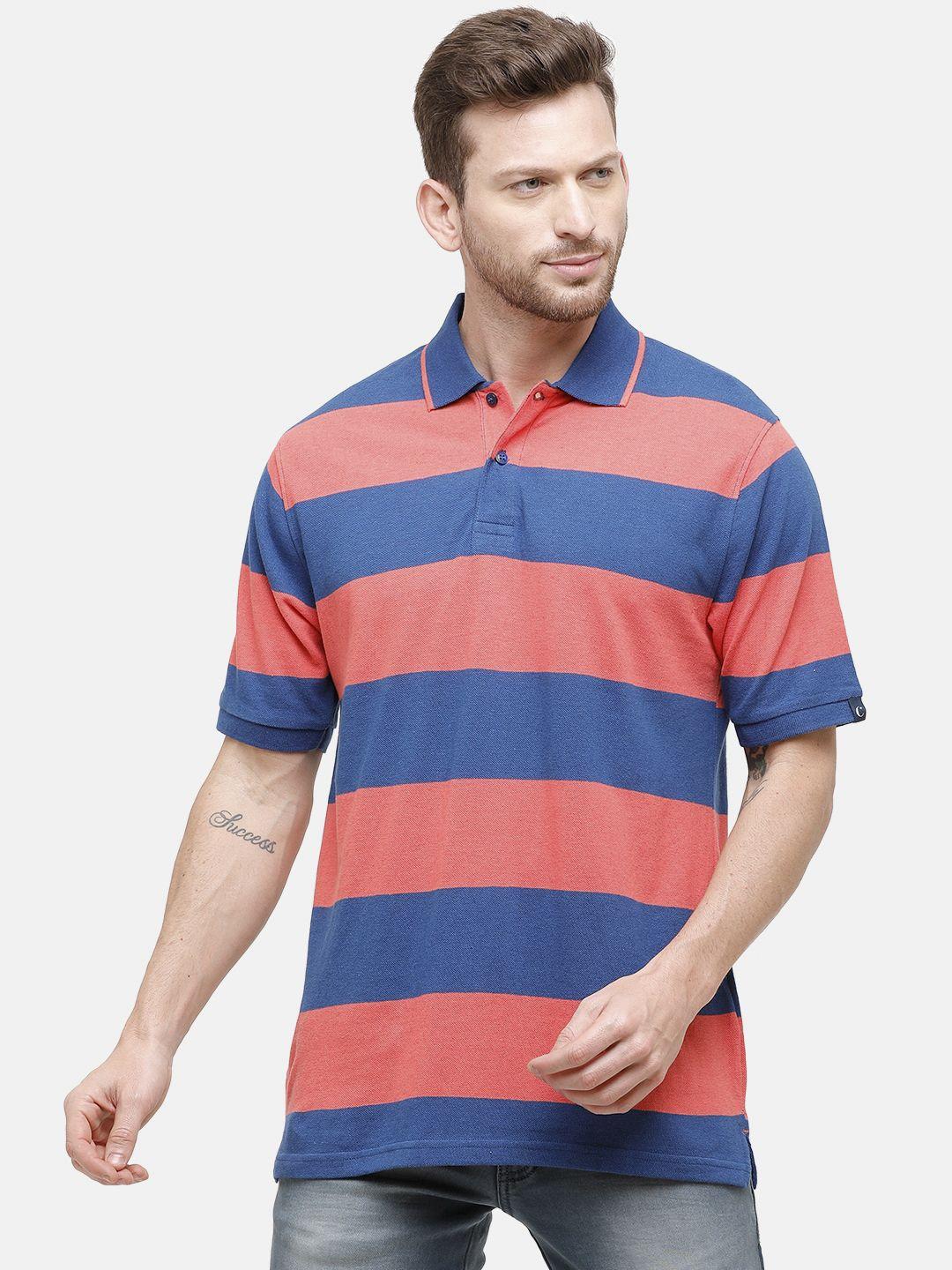 cavallo by linen club men blue striped polo collar linen cotton t-shirt