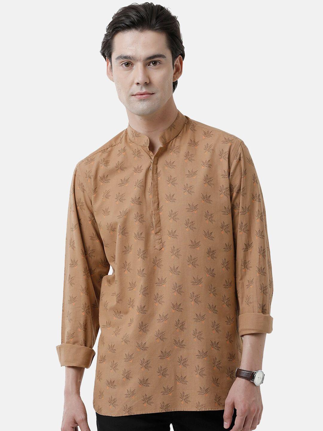cavallo by linen club men brown linen cotton floral printed casual shirt