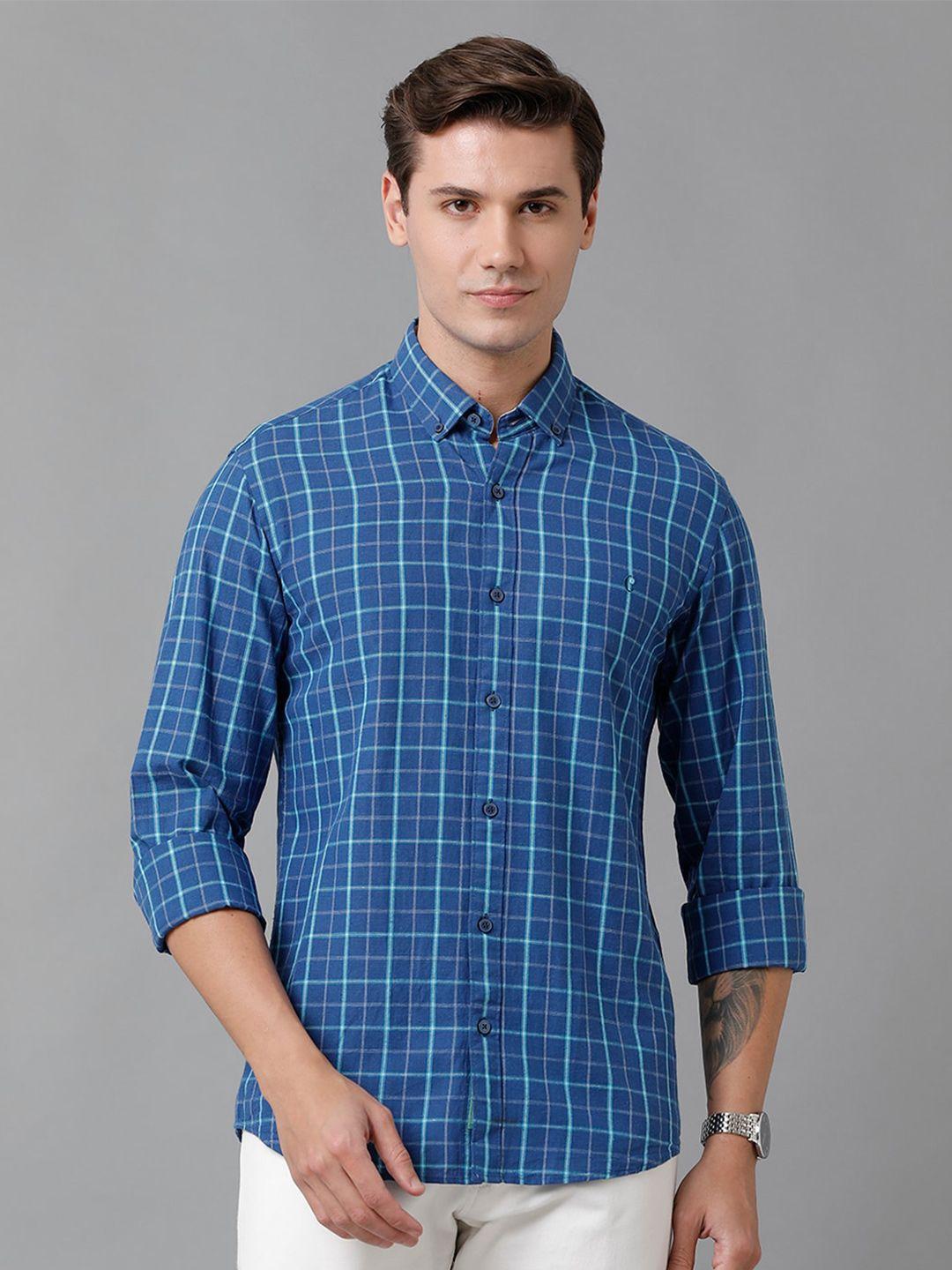 cavallo by linen club men checked spread collar casual shirt