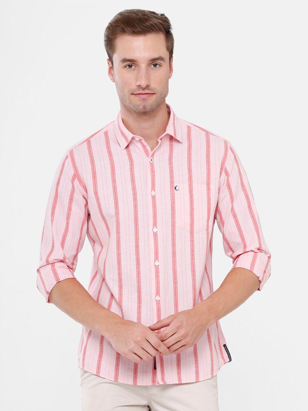 cavallo by linen club men pink striped regular fit casual shirt