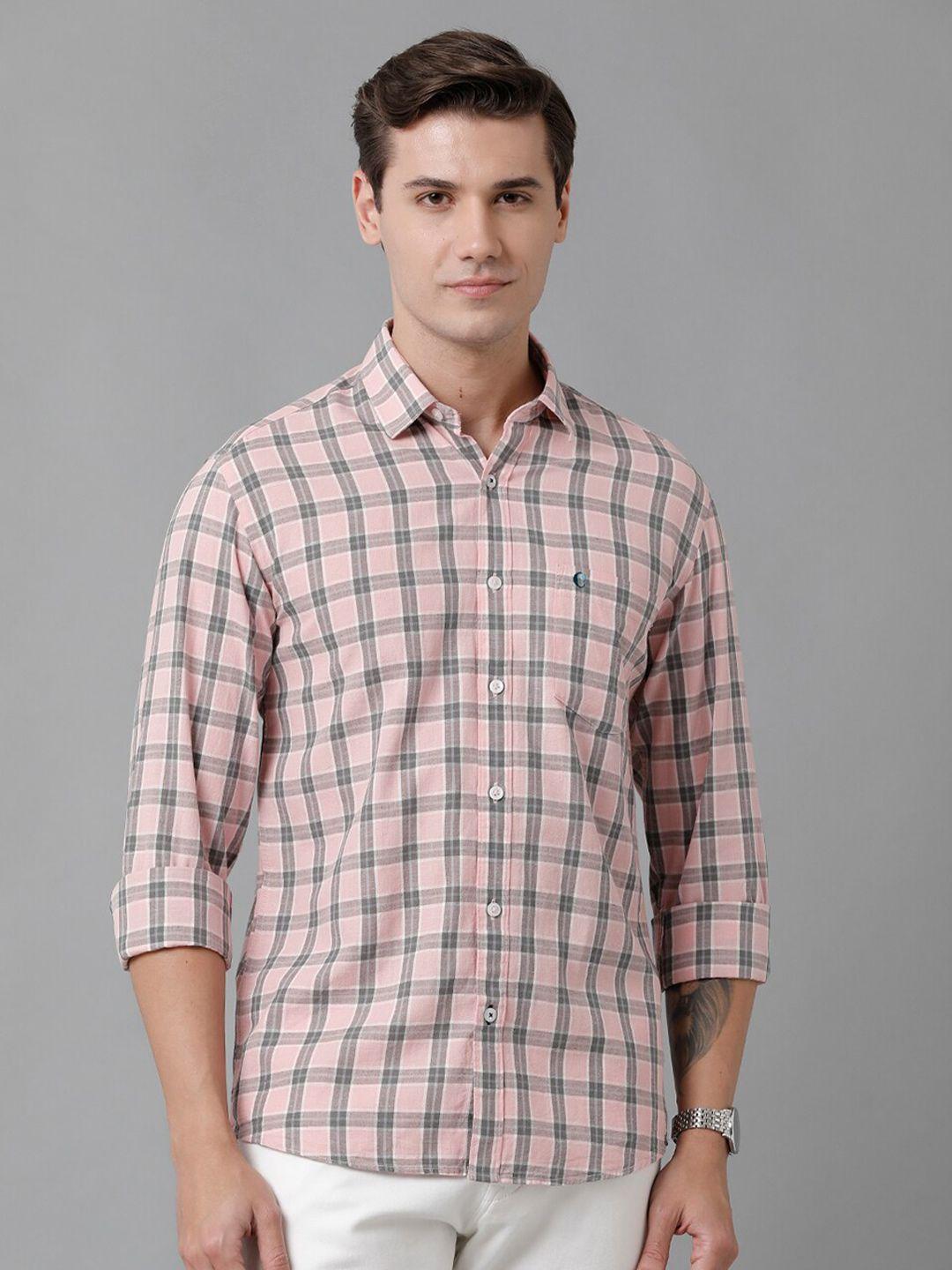 cavallo by linen club men pink tartan checks checked casual shirt