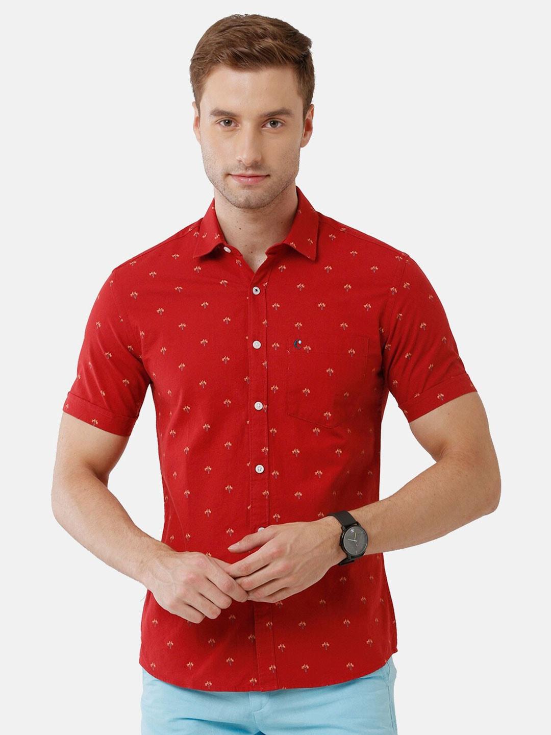 cavallo by linen club men red printed casual shirt